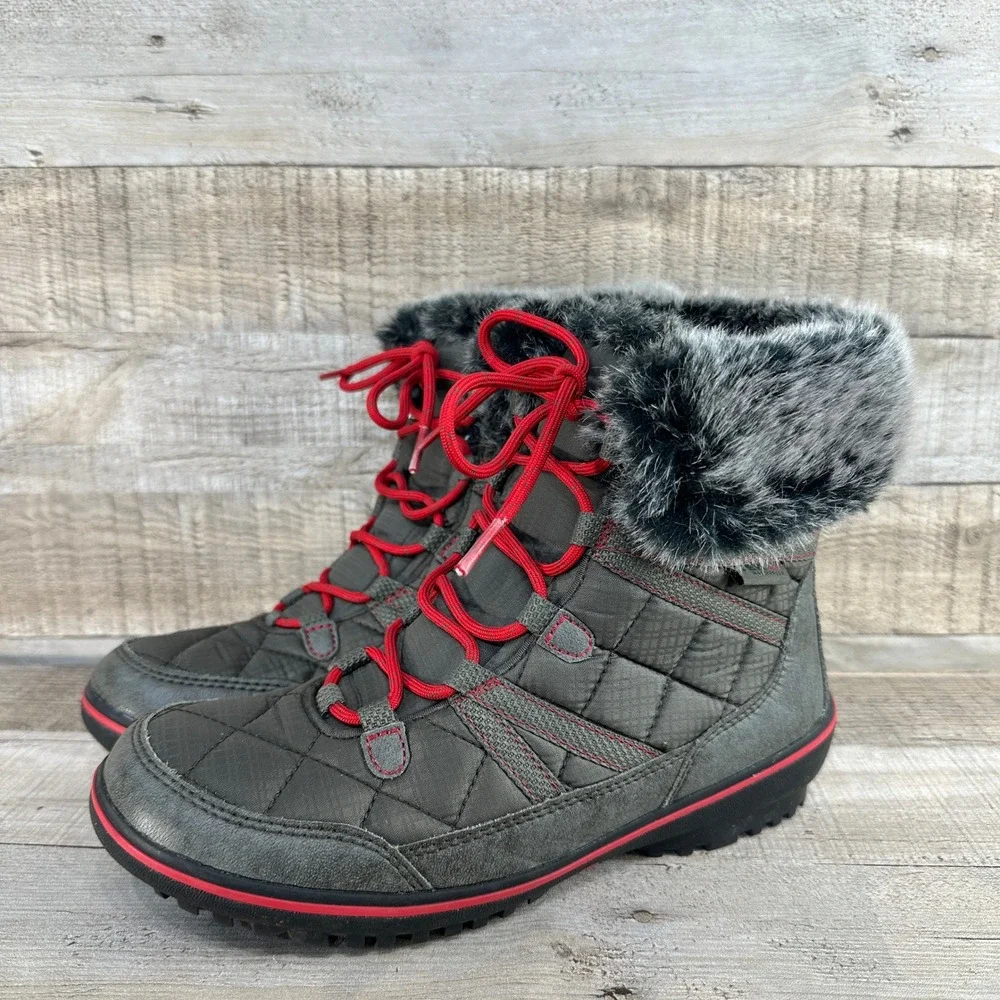 LL Bean Waterproof Insulated Winter Snow Boots Women 6.5 Red Lace Faux Fur Lined